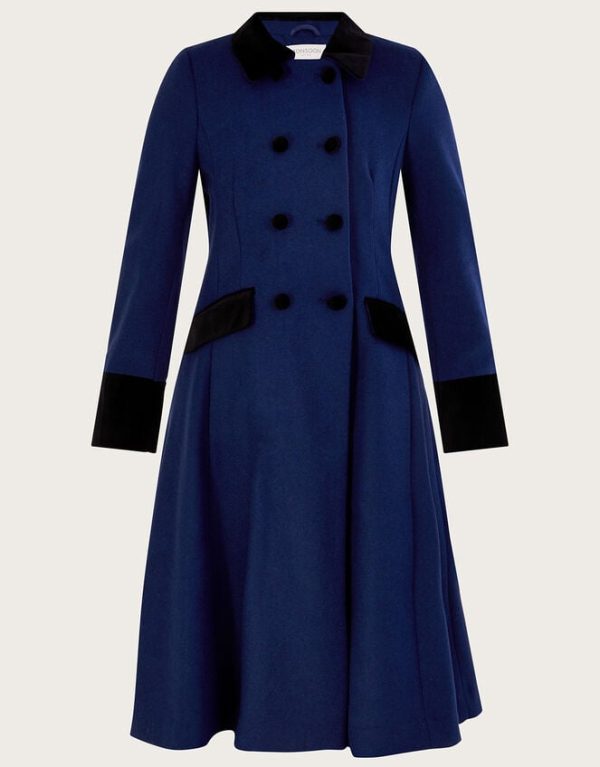 Monsoon Velvet Trim Skirted Coat Blue - Image 4