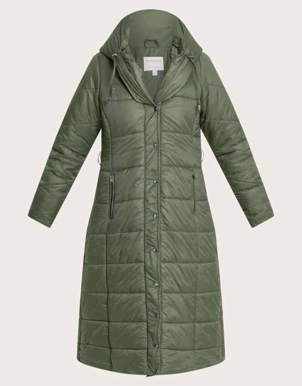 Monsoon Lorena Belted Puffer Maxi Coat Green - Image 5