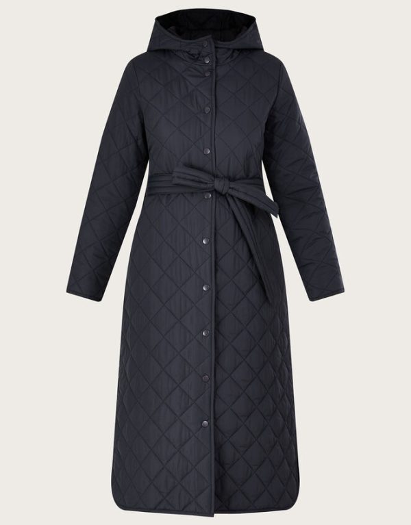 Monsoon Quinn Quilted Hooded Longline Coat in Recycled Polyester Grey - Image 6