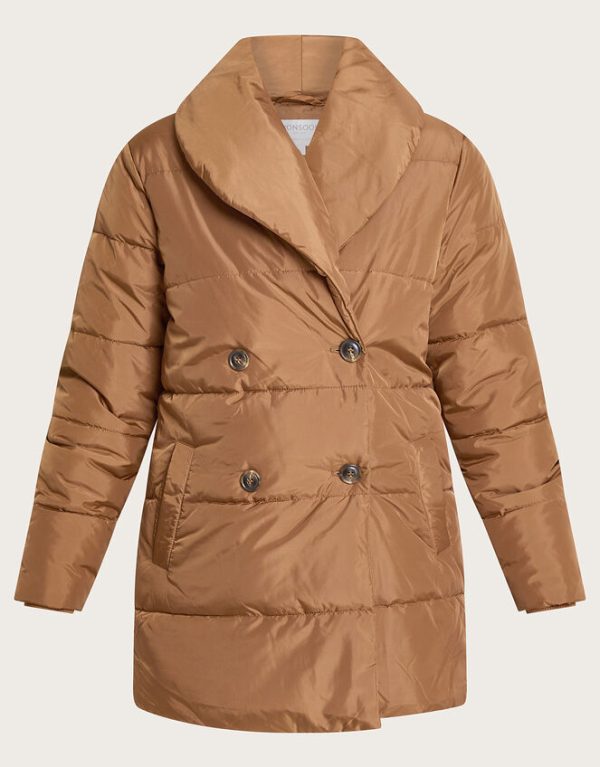 Monsoon Shannon Shawl Collar Padded Coat Camel - Image 5