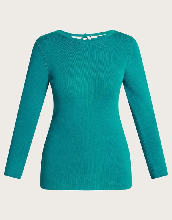 Monsoon Round Tie Back Scoop JumperTeal - Image 5