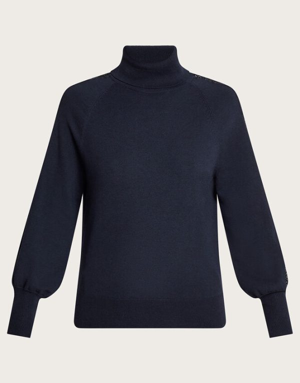 Monsoon Lace Insert Polo Jumper with Recycled Polyester Blue - Image 5