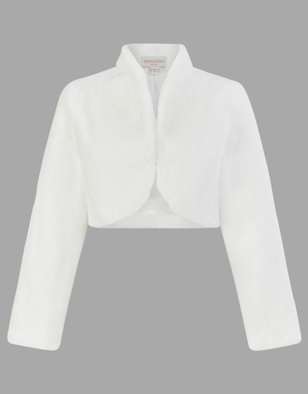 Monsoon Melanie Faux Fur Bridal Jacket Ivory - Image 4