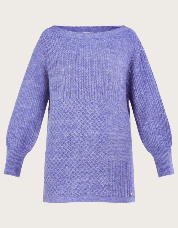 Monsoon Supersoft Patch Stitch Tunic Jumper with Recycled Polyester Blue - Image 4