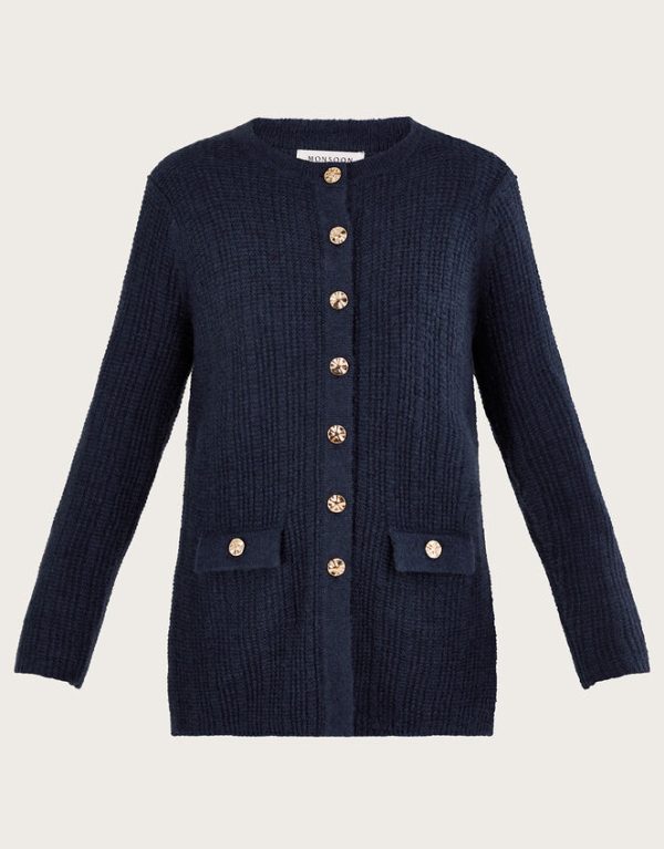 Monsoon Ribbed Longline Cardigan Blue - Image 5