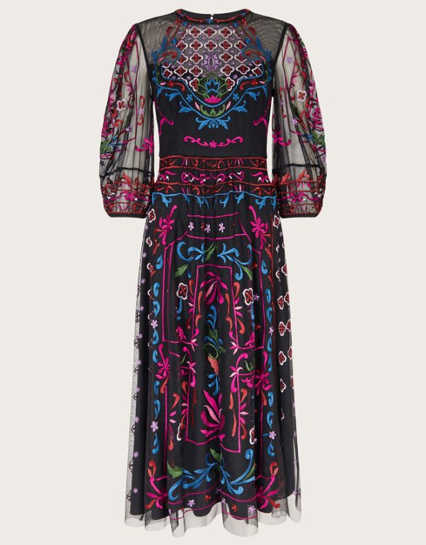 Monsoon Maddie Embroidered Tea Dress Black - Image 5