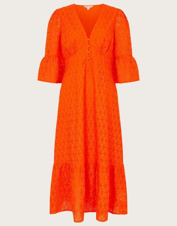 Monsoon Broderie Dress Orange - Image 5