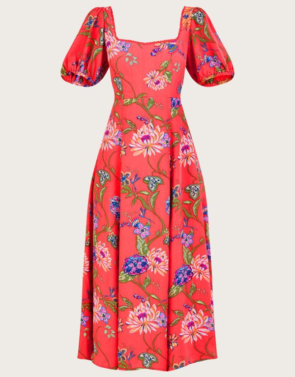 Monsoon Regina Floral Print Tea Dress Orange - Image 5