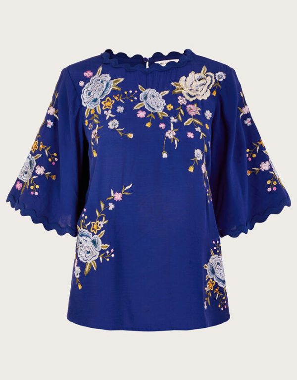 Monsoon Olla Embroidered Floral Kimono Top Blue - Image 5