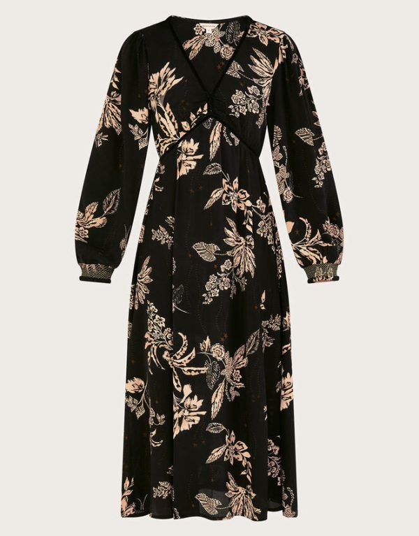 Monsoon Annette Floral Midi Dress Black - Image 5