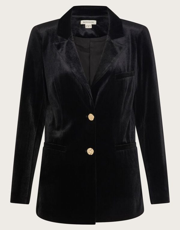 Monsoon Verity Velvet Single Breasted Jacket Black - Image 6