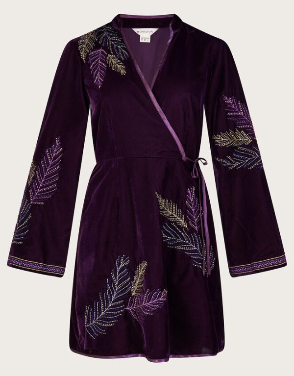 Monsoon Navi Embellished Velvet Dress Purple - Image 5