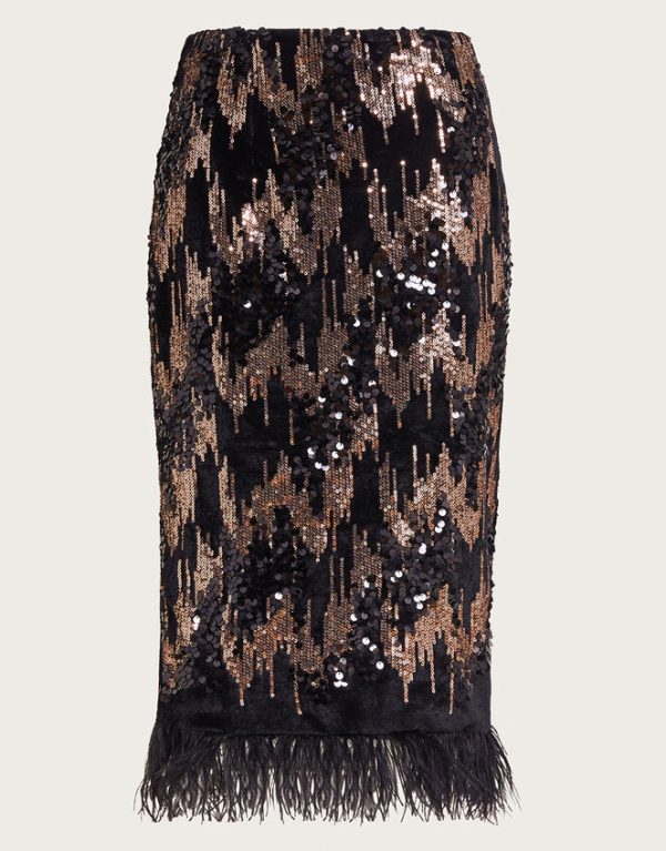 Monsoon Fern Sequin Midi Skirt Black - Image 6