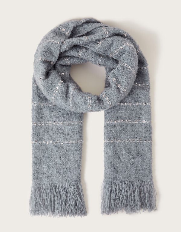 Monsoon Sequin Stripe Boucle Scarf Grey - Image 4