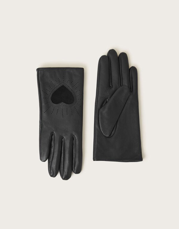 Monsoon Leather Heart Gloves Black