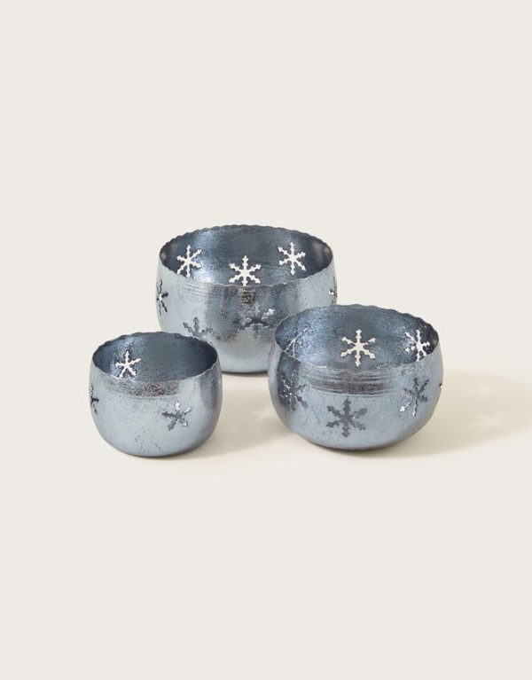 Monsoon Snowflake Candle Holders Set of Three Silver