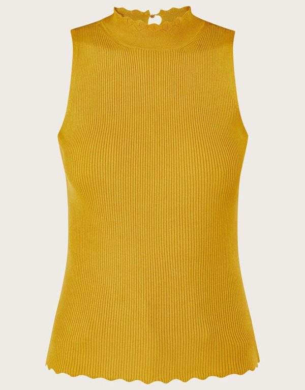 Monsoon Ribbed Halter Neck Tank Top Yellow - Image 5