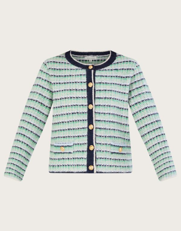 Monsoon Round Neck Stripe Cardigan Green - Image 5