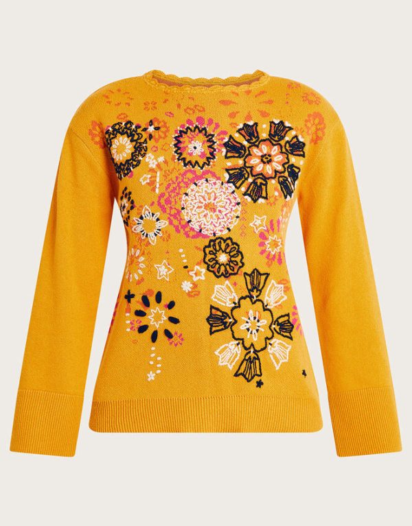 Monsoon Floral Embroidered Jumper Yellow - Image 5