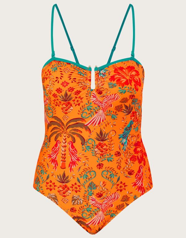 Monsoon Palm Print Swimsuit Orange - Image 5