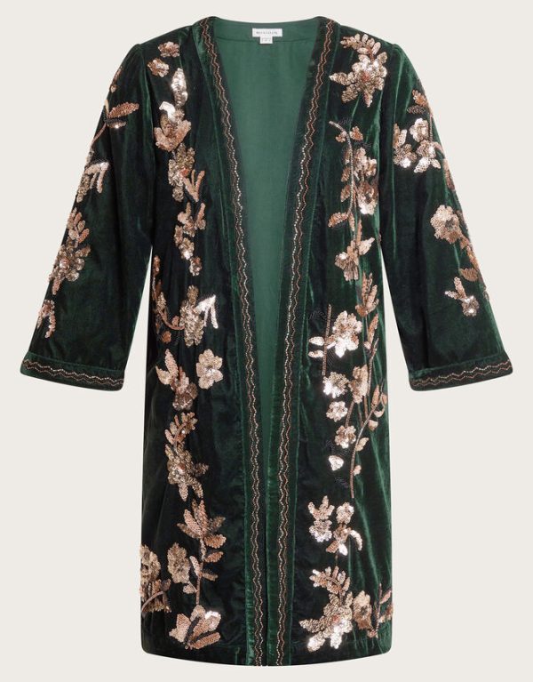 Monsoon Kiara Velvet Kimono Green - Image 5