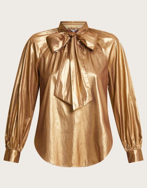 Monsoon Gracie Pussybow Blouse Gold - Image 6