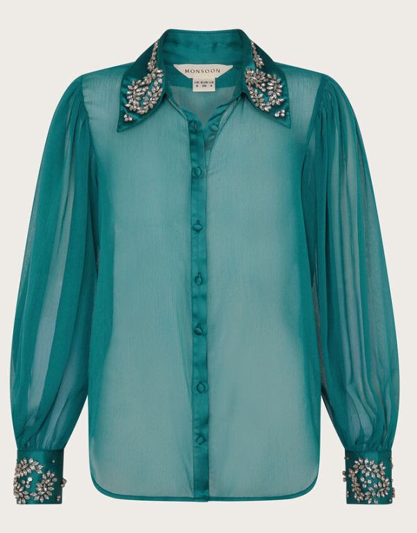 Monsoon Lorenna Embellished Blouse Teal - Image 5