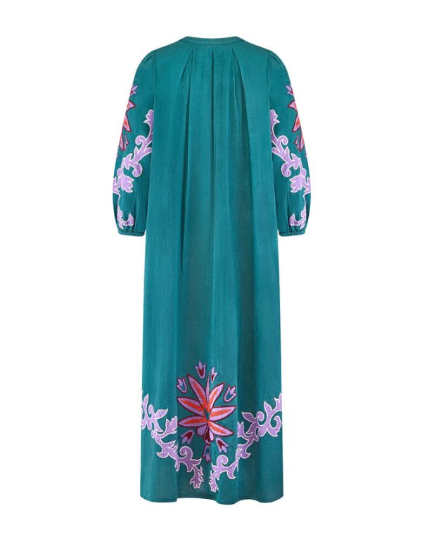 Monsoon East Taylor Embroidered Dress Teal - Image 5