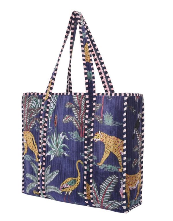 Monsoon Conscious Yoga Collective Velvet Jungle Print Tote Bag Blue - Image 4