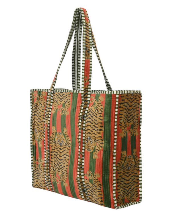 Monsoon Conscious Yoga Collective Velvet Leopard Print Tote Green - Image 4