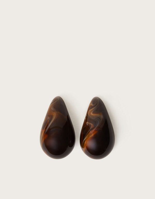 Monsoon Chunky Marble Resin Earrings Brown - Image 2