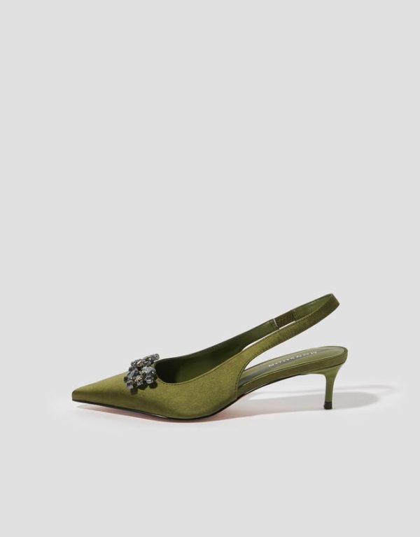 Monsoon Tara Embellished Slingback Kitten Heels Green - Image 2