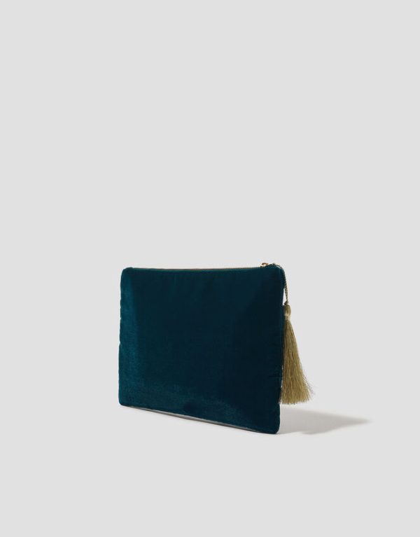 Monsoon Woven Velvet Zip Pouch Teal - Image 2