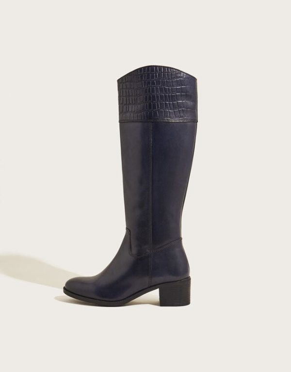 Monsoon Croc Detail Leather Riding Boots Blue - Image 2