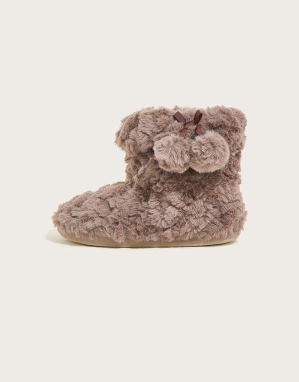 Monsoon Faux Fur Pom-Pom Slipper Boots Mink - Image 2