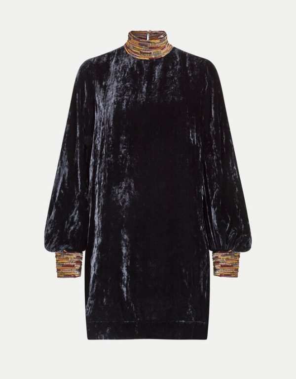 Monsoon East Embellished Collar Dress Blue - Image 5