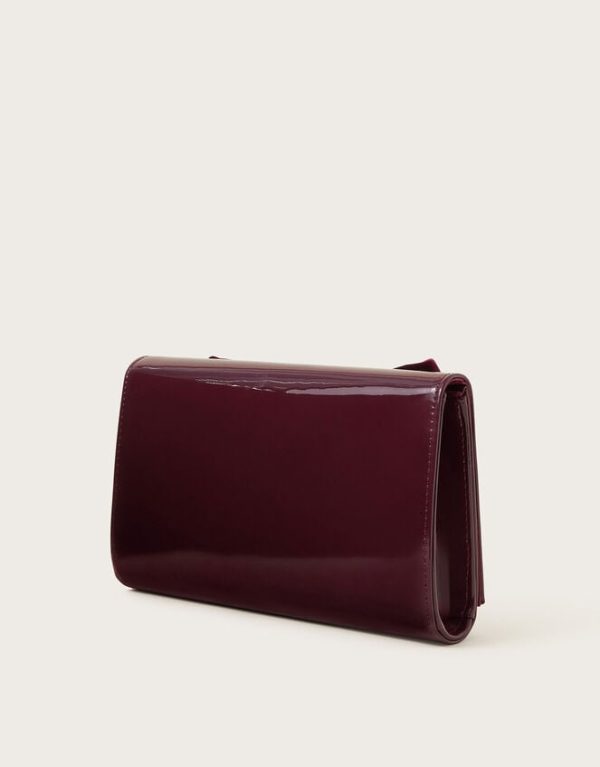 Monsoon Paige Velvet Bow Patent Clutch Bag Red - Image 2