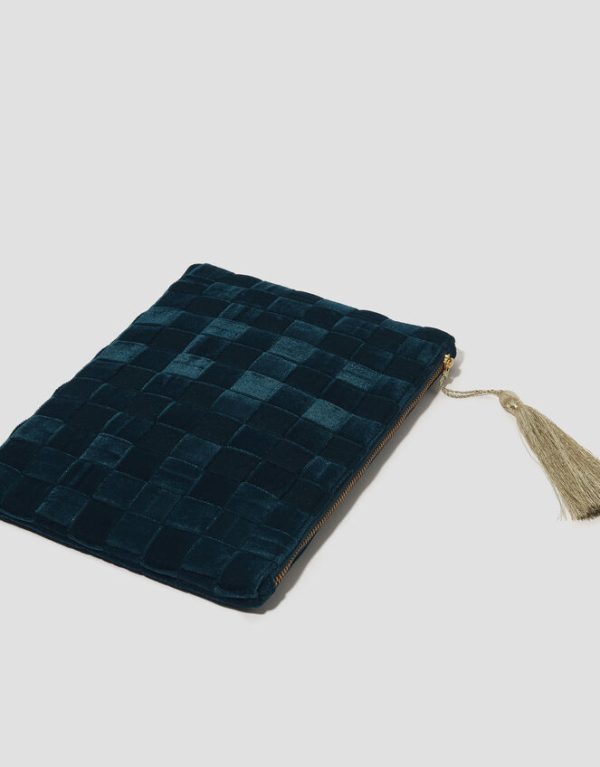 Monsoon Woven Velvet Zip Pouch Teal - Image 3