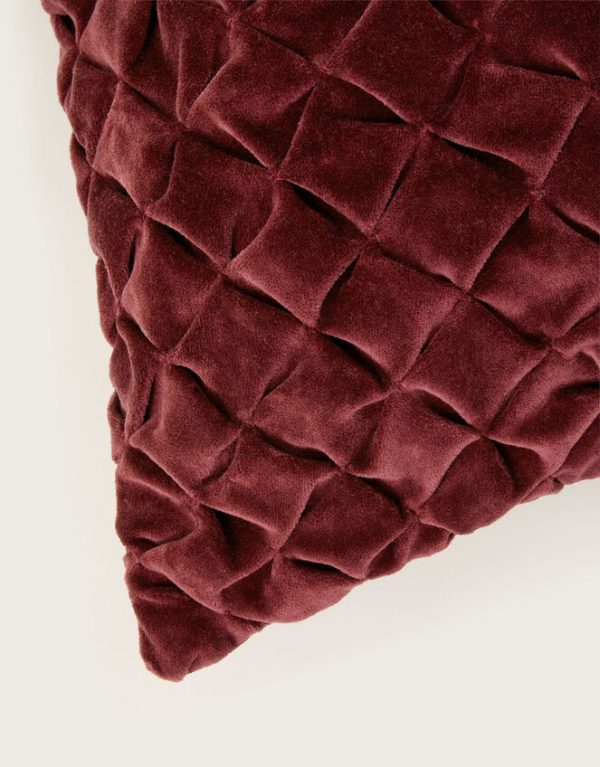 Monsoon Quilted Velvet Cushion Red - Image 3