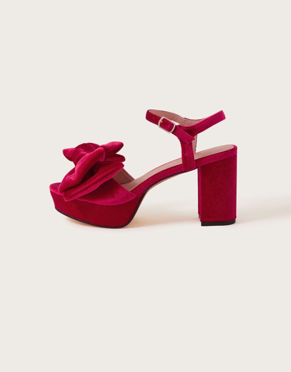 Monsoon Velvet Bow Platform Heels Red - Image 2