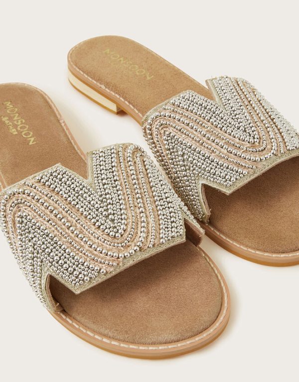 Monsoon Leather Beaded Sliders Multi - Image 3