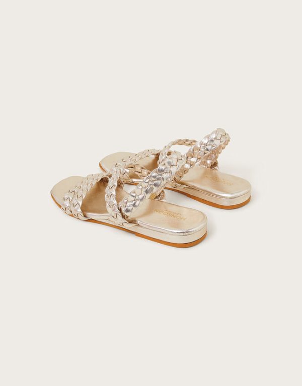 Monsoon Braided Leather Wedge Sandals Gold - Image 4