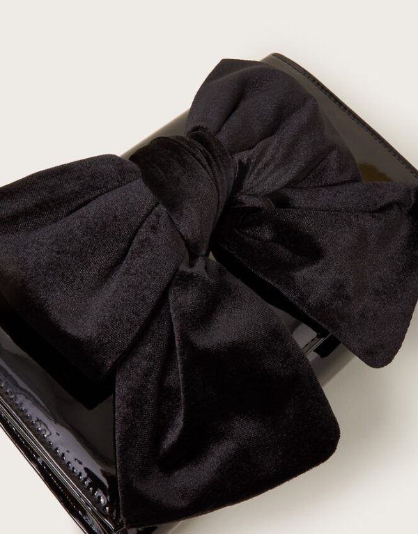 Monsoon Paige Velvet Bow Patent Clutch Bag Black - Image 3