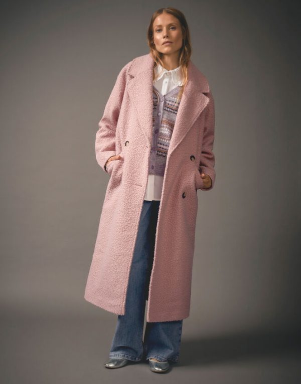 Monsoon Ophelia Double-Breasted Boucle Coat Pink - Image 6