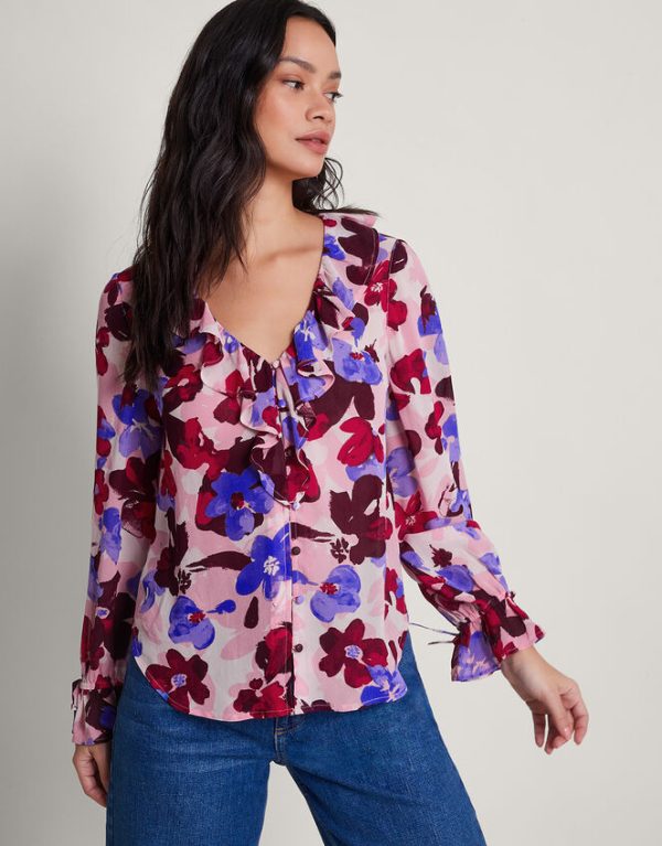 Monsoon Vittoria Floral Print Blouse Pink