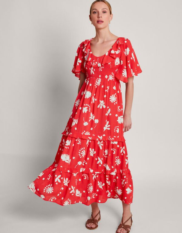 Monsoon Lily Tiered Ruffle Dress Red