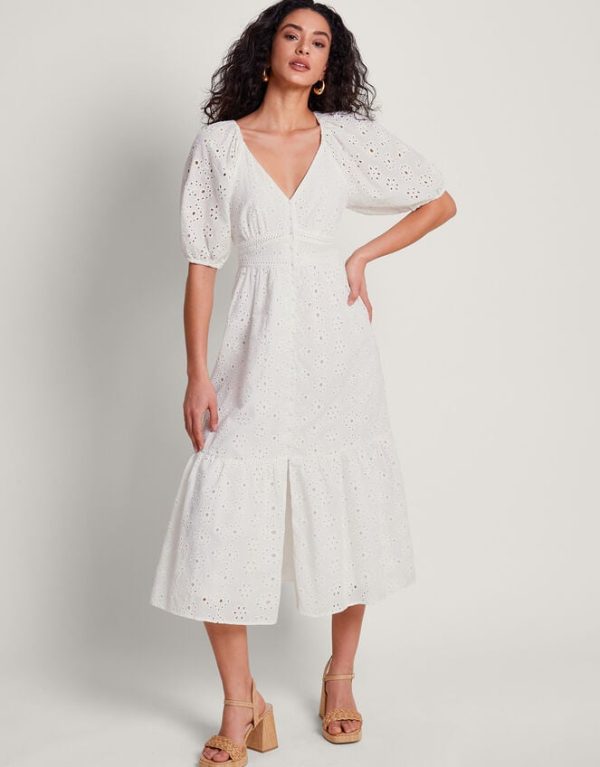 Monsoon Bettie Broderie Dress White