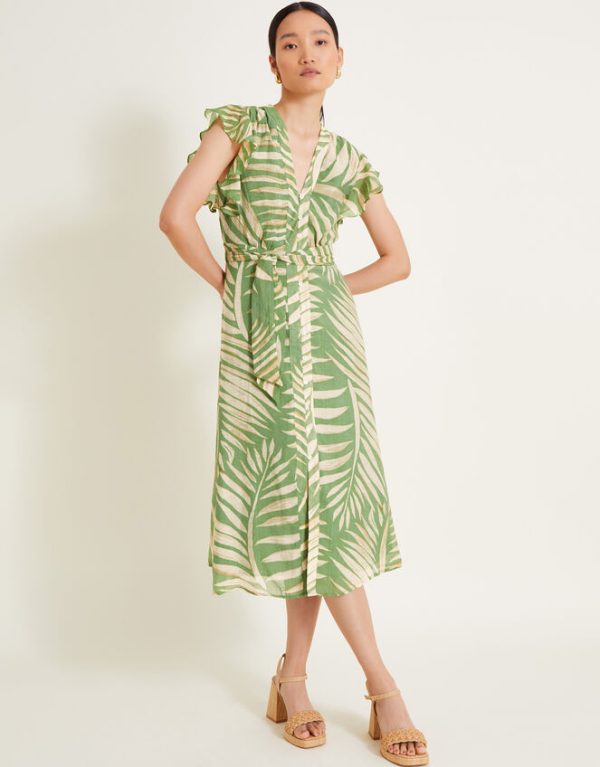 Monsoon Parmella Print Ruffle Dress Green