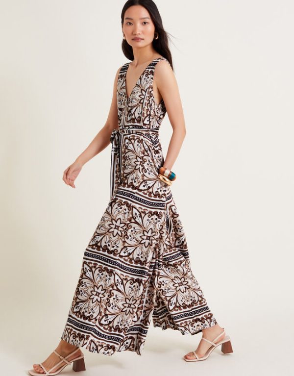 Monsoon Emilia Wide Leg Jumpsuit Brown