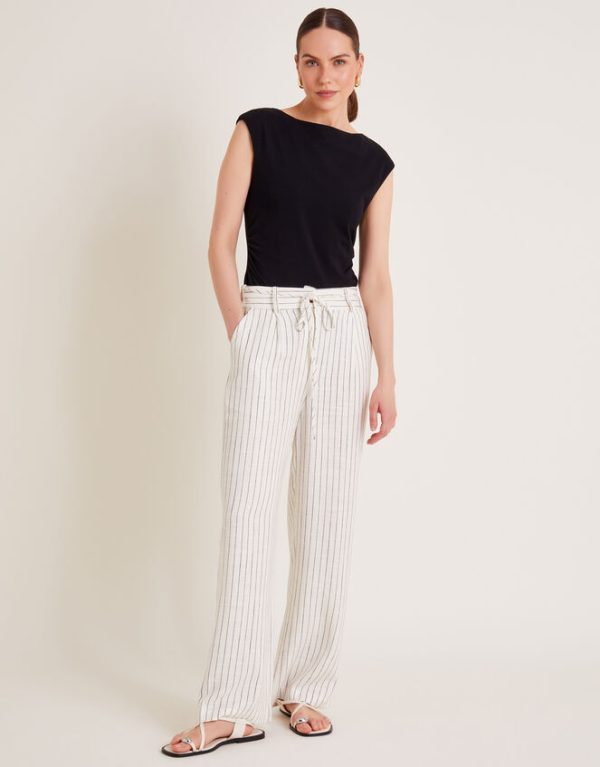 Monsoon Sara Stripe Trousers Ivory - Image 2